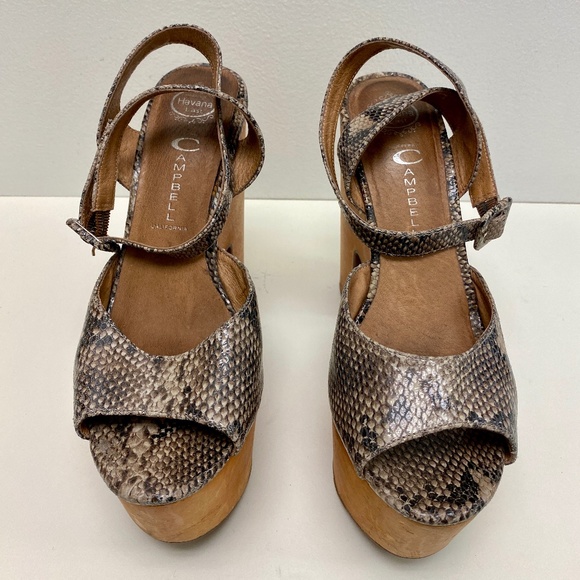 Jefferey Campbell Havana Last Wood Heel Wedge Snake Print Sandal Size 8 - Picture 2 of 5